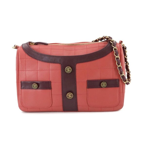 CHANEL Girl Chanel Chain Shoulder Bag Leather Red A17540 Chocolate Bar 90269079 - Picture 1 of 11